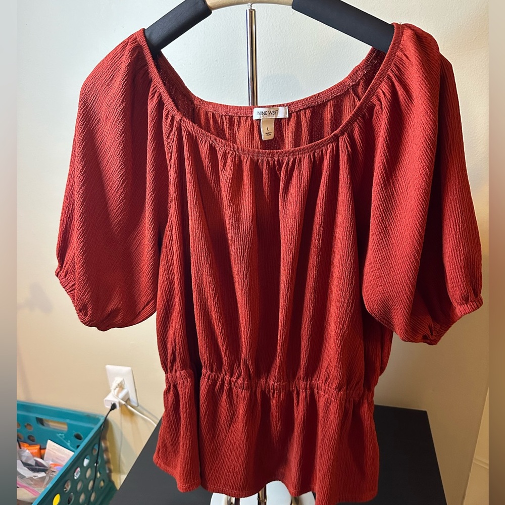 Copper peplum top, size L